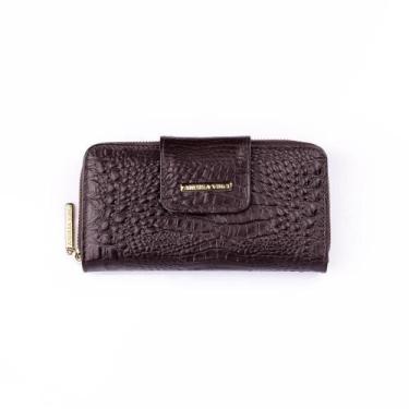 Imagem de Carteira de couro grande Cindy Feminino café croco - Andrea Vinci, Caf