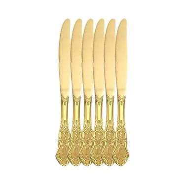 Imagem de Conjunto De Talheres De Aço Inoxidável Com Relevo Dourado 6/30 Peças -