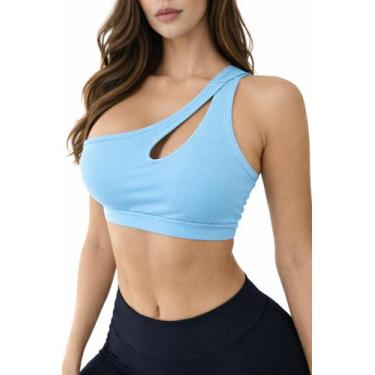 Imagem de Top de um ombro gota tecido suplex de academia - Bella Fitness, Azul b