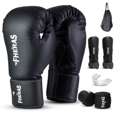 Imagem de Kit Profissional Fheras Luva Tradicional Bandagem Bucal e Caneleira Bo