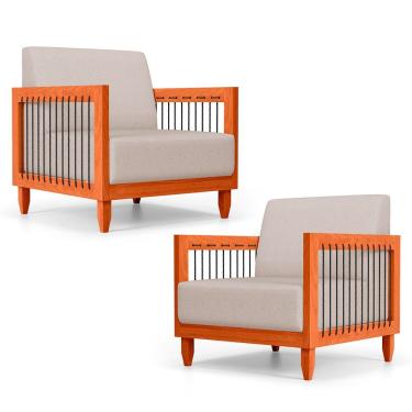 Imagem de Kit 02 Poltronas Varanda Samoa Poltrona de Descanso Linho Bege Abmaza