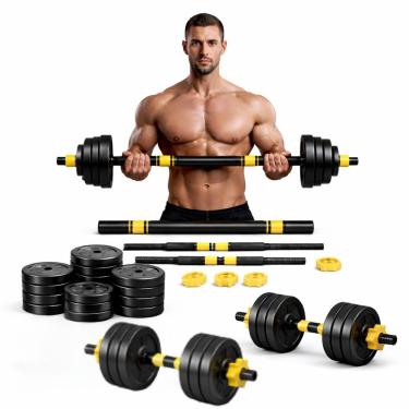 Imagem de Kit Halteres De Anilhas 20kg E Barras Ajustáveis Fitness