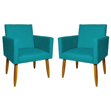 Imagem de Kit 2 Poltronas Nina Sala de Estar Suede Azul Tiffany Neros Interiores