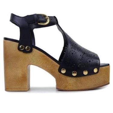 Imagem de Sandália Feminino Cravo e Canela Couro Preto - 1734-Feminino