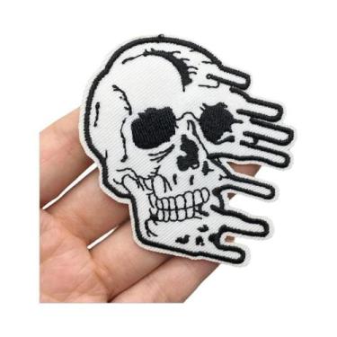 Imagem de Patches De Bordado De Caveira Punk Preto E Branco Para Roupa, Termocol