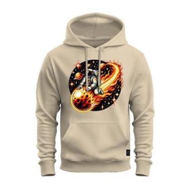 Imagem de Moletom Canguru Blusa De Frio Confortável Estampado Astronauta Flamejante-Unissex