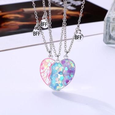 Imagem de Kit Colar Amizade Magnético 3 Peças Trio 3 Amigas Bff Coração  Present