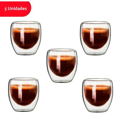 Imagem de Jogo de Copos Parede Dupla 80ML para Café e Drinks em Vidro Borossilicato com Isolamento para Casa Transparente Jocenter