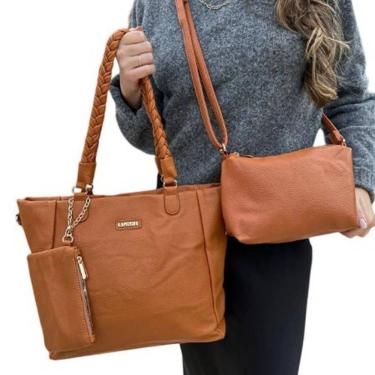 Imagem de Kit de Bolsas Yeet Kit 3 Peças Bolsa Feminina Caramelo Grande Média Necessarie em Couro...