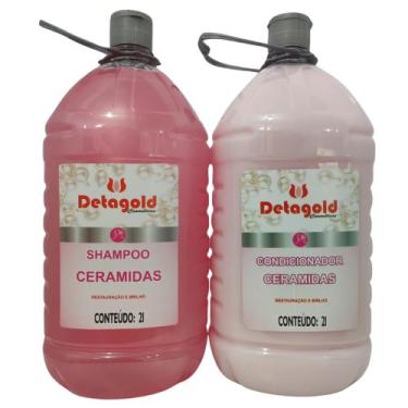 Imagem de KIT Shampoo + Condicionador Profissional Para Salão de Ceramidas Detag
