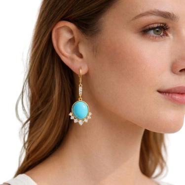 Imagem de Brinco Feminino Turquesa Azul Longo Elegante Festa Luxo