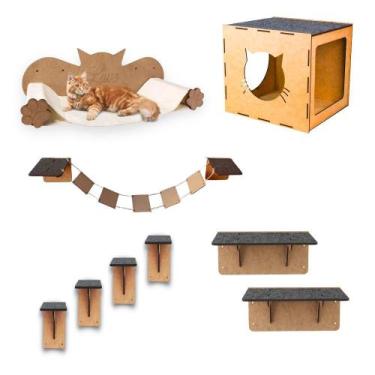 Imagem de Kit Playground De Gato 9 Peças Nicho Ponte Prateleira Degrau Mdf - Mon