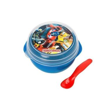 Imagem de Bowl Com Tampa E Colher Infantil Plasvale Decorado Transformers