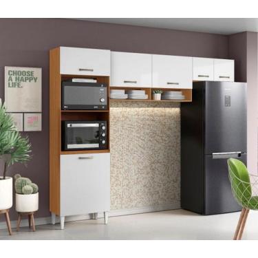 Imagem de Cozinha Compacta Atenas com Torre Quente - Cinamomo/Branco Aramóveis