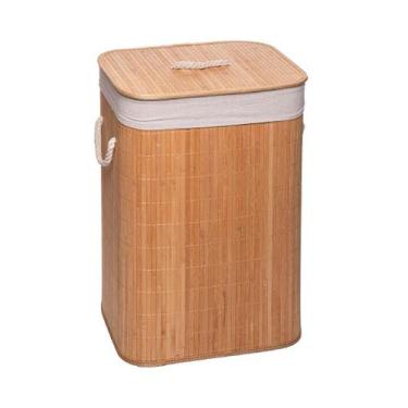 Imagem de Cesto para Lavanderia Lyor de Bambu com Tampa Natural 40cm