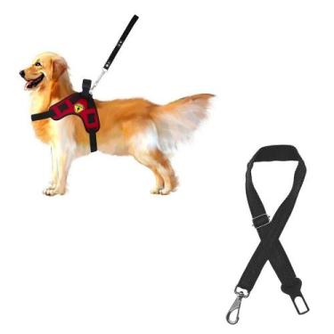 Imagem de Coleira Para Cachorros Com Guia De Passeio Para Pitbull + Cinto De Seg