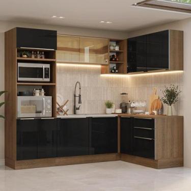 Imagem de Armário De Cozinha Completa De Canto 416 Cm Rustic/preto Lux Madesa 01