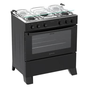 Imagem de Fogão Atlas Milão 5 Bocas Automático Mesa de Inox 82 Litros, Preto, Bv