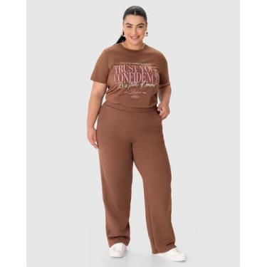 Imagem de Calça Reta Feminina Plus Size Em Moletom Mesclado Flanelado - Malwee P