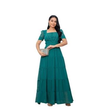 Imagem de Vestido Longo Para Festa de Formatura Madrinha de Casamento Cor:VerdeT