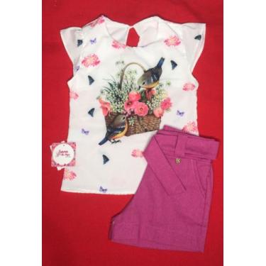 Imagem de Conjunto feminino,blusa tecido fino e short linho cor lilás tam  4 ano