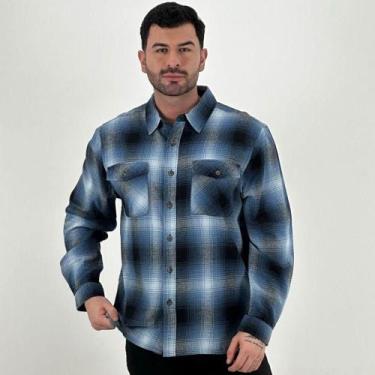 Imagem de Camisa Hering Xadrez Flanela Masculina, M, Azul