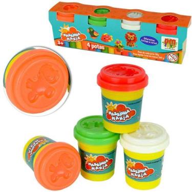 Imagem de massinha de modelar mania com 4 potes 50g com tampa molde - DM BRASIL