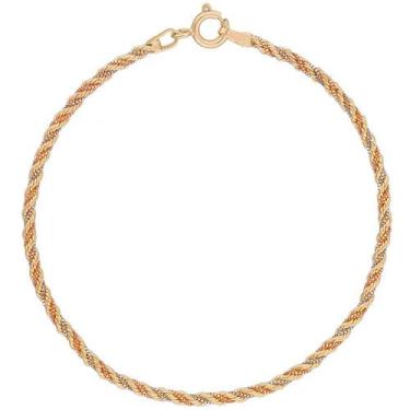 Imagem de Pulseira Feminina 18cm Cordão Baiano Tricolor De Ouro 18k - DR Joias