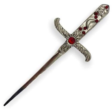 Imagem de Punhal Metal Prata Brilhante Com Pedras Vermelhas e Strass - Lua Misti