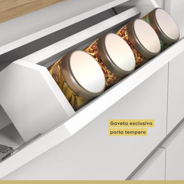 Imagem de Cozinha Modulada Completa Rainha Gourmet Nesher Ripada MDF 7 Peças Branco e Nature