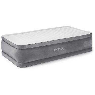 Imagem de Colchão Solteiro Inflável com Bomba de Ar Interna, até 136 kg, INTEX 64411EP, Cinza