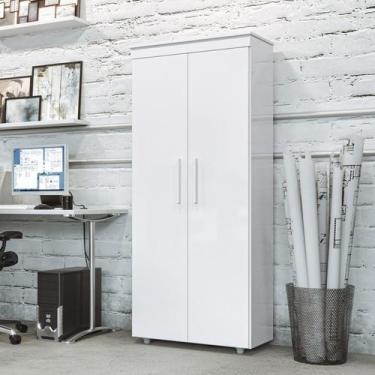 Imagem de Armário Multiuso Escritório 2 Portas 4 Prateleiras 1 Gaveta MDF Branco