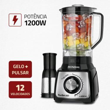Imagem de Liquidificador Turbo Mondial 1200W com Jarra 3L e 12 Velocidades, Turb