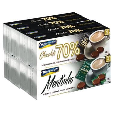 Imagem de Kit 160 Pastilhas De Chocolate Montevérgine Menta 70% Cacau