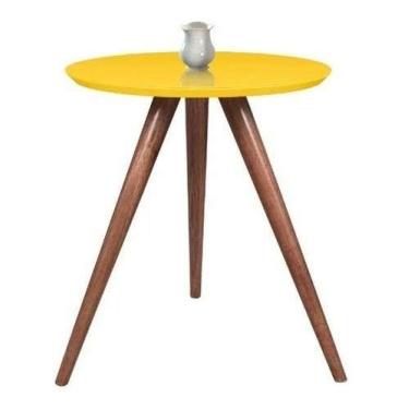 Imagem de Mesa De Apoio De Canto Redonda Tripé Tampo Vidro Laq. Cor: Amarelo