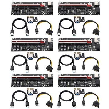 Imagem de BEYIMEI PCI-E 1X para 16X Riser, com cabo de extensão USB 3.0 de 6 metros e cabo de alimentação SATA de 6 pinos – cartão Riser extensor de GPU – para Bitcoin Ethereum Mining ETH (VER009S, pacote com 6)