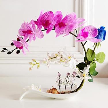 Imagem de YUANXIN Decorações de flores artificiais de Phalaenopsis, decoração de casa, flores secas, flores de seda, rosa floral (rosa)