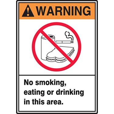Imagem de Accuform Placa MRMK304VP, Legenda "Aviso NÃO Fumar/Comer ou beber nesta área", 35,56 cm Comprimento x 25,40 cm Largura x 0,08 cm Espessura, Plástico, 35,56 cm x 25,40 cm, Vermelho/Laranja/Preto em Branco