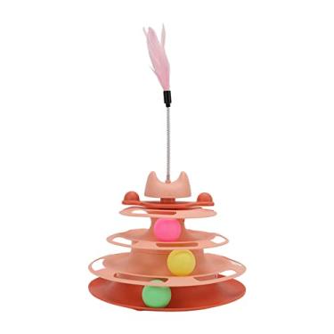 Imagem de GLOGLOW Brinquedo de gatinho para exercício de segurança de 4 níveis com poleiro de mola para uso interno rosa