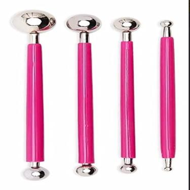 Imagem de kit 4 boleadores rosa pontas dupla metal inox artesanato biscuit