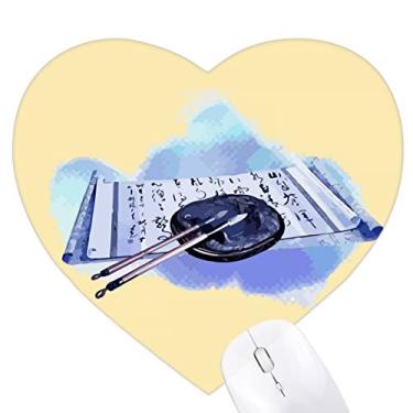 Imagem de Mousepad de coração da China Poesia Antiguidades Caligrafia Tapete de Borracha para Jogos Escritório