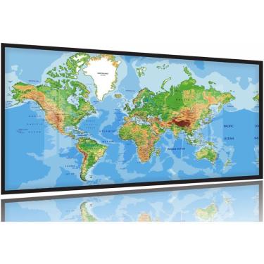 Imagem de Quadro Decorativo Mapa Mundi Color 130x60 Moldura Preta 2x2
