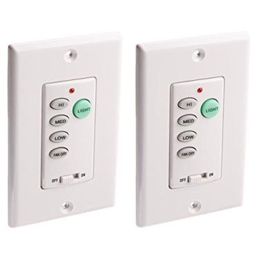 Imagem de Dysmio Iluminação de ventilador de teto sem fio a uma distância de 12 m e controle de parede de luz três velocidades de ventilador e dimmer de luz - Pacote com 2