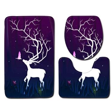 Imagem de 3 pcs Conjunto de Tapete de Banho Antiderrapante Banheiro Tapete de Chuveiro Tapete Pedestal de Higiênico Tapete de Flanela Macia Tapete de Assento de Toalete Conjunto de Toalete, C007,50 x 80 cm 3pcs