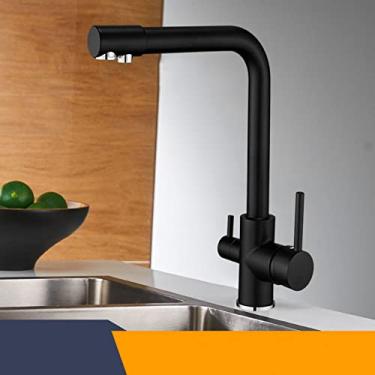 Imagem de Torneiras de cozinha de filtro torneira misturadora montada no convés 360 rotação com purificação de água características torneira misturadora guindaste para cozinha, preto, novo, china