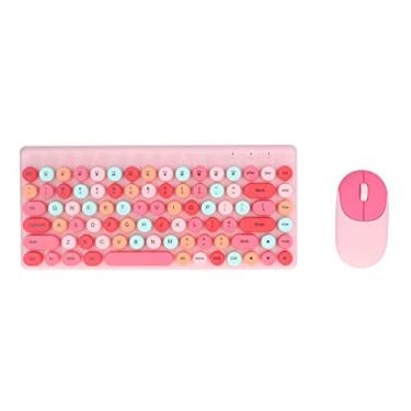 Imagem de Teclado para jogos sem fio e combinação de mouse ergonômico 1200 DPI com 86 teclas retrô redondo côncavo keycap(Pink)