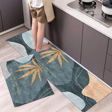 Imagem de Conjunto de tapetes e tapetes de cozinha tapete de banho de microfibra macia absorvente treliça marroquina tapete de cozinha antiderrapante conjunto de corredor 2 peças 16x24 polegadas 16x47 polegadas