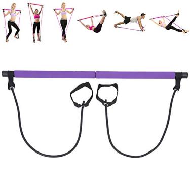 Imagem de Barra de yoga, barra de pilates portátil vara yoga faixa de resistência multi-funcional de fitness em casa esporte formação bandas elásticas equipamentos de exercício roxo