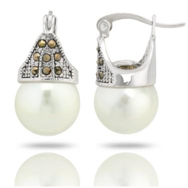 Imagem de JanKuo Jewelry Brincos de marcassita de pérola sintética folheados a ródio