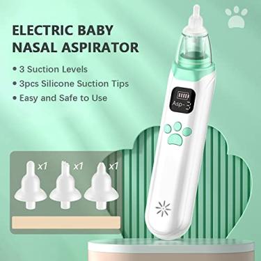 Imagem de HUIOP Aspirador nasal elétrico para bebê Aspirador automático de aspirador de nariz para bebês 3 níveis de sucção Bateria embutida de baixo ruído com música suave 3 peças de silicone dicas de sucção
